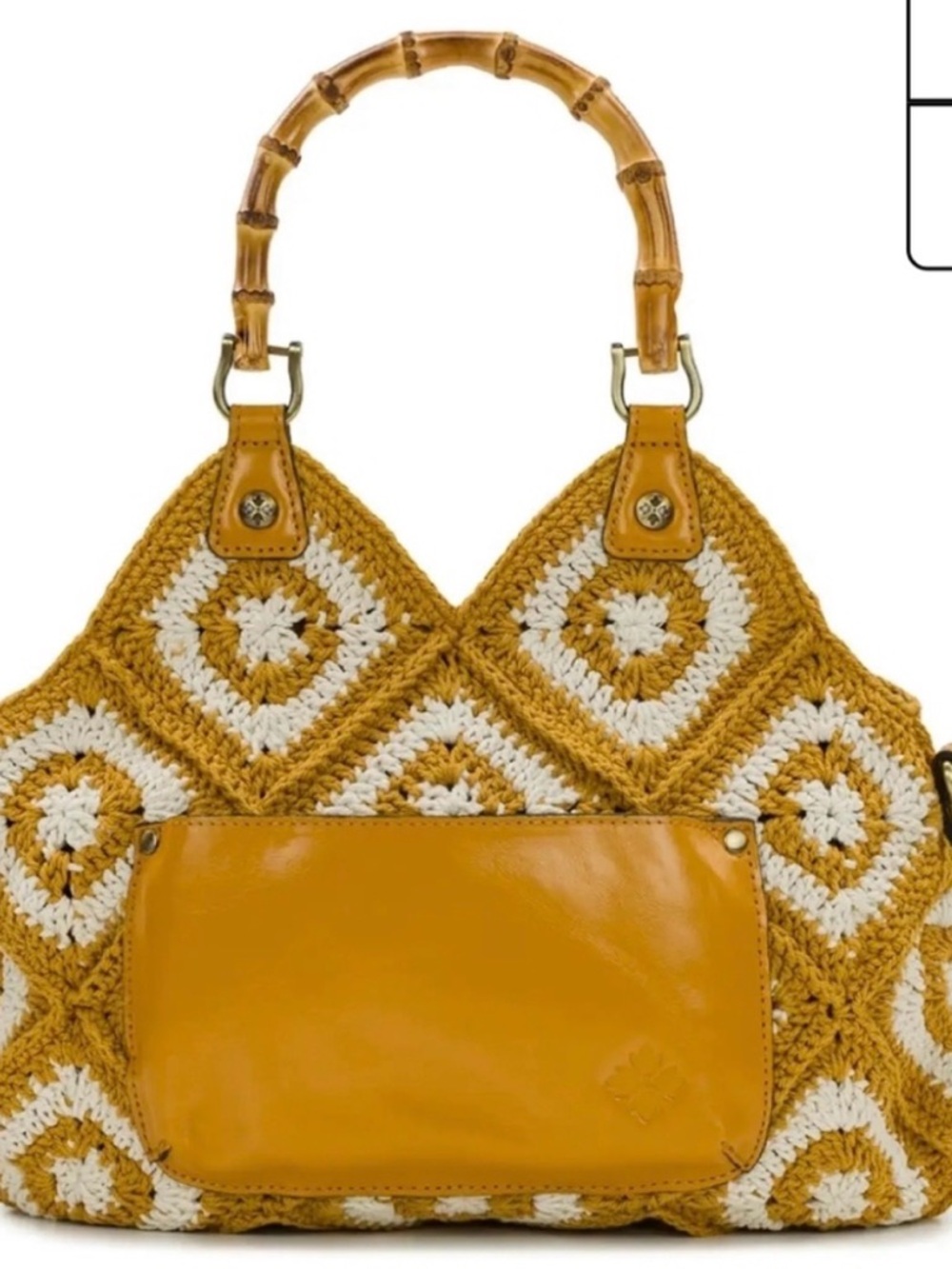 Patricia Nash Mustard & Cream Crochet Tote with Bamboo Handle